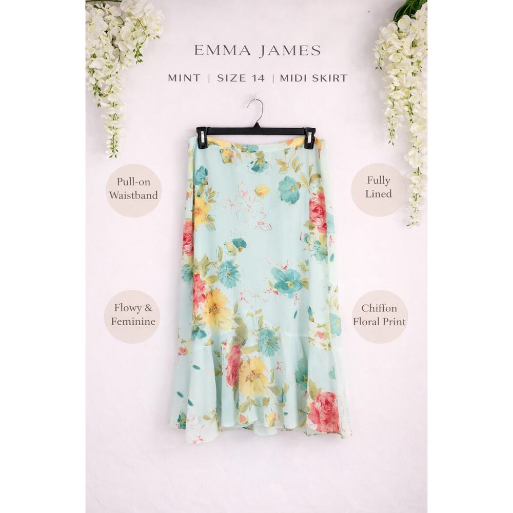 Emma James Mint Floral Midi Skirt